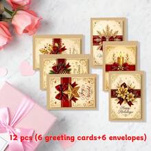 12/24/36/48Pcs Foldable Christmas Greeting Cards With Envelopes, 6 Designs Snow Paw Print Dark Navy Winter Scene Scarf Mittens Lantern Gift Box Pattern, Blank Folded Holiday Note Cards For Pet Lovers Seasonal Greetings - Multicolor - View 2