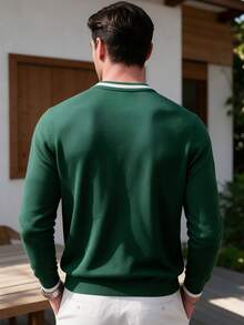 Sweater Rajut Pria Kasual Minimalis dengan Kerah Bulat dan Warna Kontras - Hijau - View 5