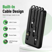 20000mAh Portable Charger With Built-In Cables, USB C Power Bank For Multiple Devices, LED Flashlight Battery Pack For Travel, Camping, Outdoor & Daily Use - Black - View 3