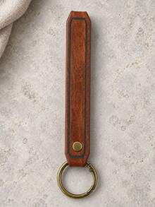 1pc Vintage PU Leather Keychain Pendant, Bronze Metal Key Ring, Medieval Renaissance Waist Key Hanger, Viking Cosplay Unisex Costume Accessory, Halloween Accessory - ZSJ - View 1