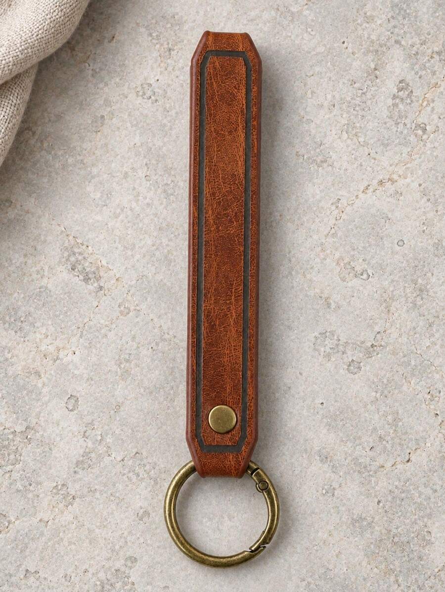 1pc Vintage PU Leather Keychain Pendant, Bronze Metal Key Ring, Medieval Renaissance Waist Key Hanger, Viking Cosplay Unisex Costume Accessory, Halloween Accessory - ZSJ - View 1