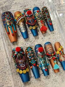 1pc Silicone Nail Art Mold, Chinese Style Nuo Opera Mask & Tile Cat Dramatic Art 3D Nail Decor, DIY Wearable Nail Art Mold - Clear - View 4