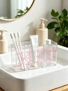 Organizer Meja & Rias Akrilik Plastik Pita Merah Muda dengan Kotak Penyimpanan 3 Kompartemen - Tempat Kuas Makeup Lucu, Rak Hemat Ruang Ringkas Cocok untuk Kamar Mandi, Kantor, Meja Rias - Mudah Dirakit, Organizer Parfum - MultiWarna - View 4