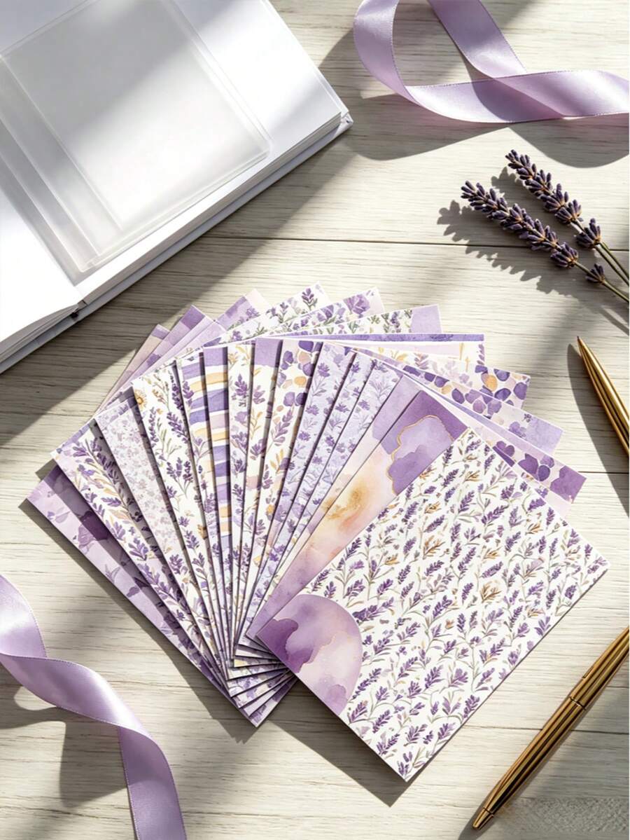 1set 6-Inch Double-Sided Patterned Paper, Photo Albums, Scrapbook, Junk Journal, Planner Cards Background Paper, Suitable For Scene Decoration And Atmosphere Props - Purple Floral Journal Background Paper - View 1