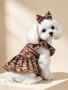 1pc Dog & Cat Mesh Wedding Dress Bowknot Cute Fashion Elegant Charming Creative Personalized Design Printed Pet Dress - Multicolor - View 5