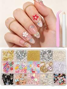 1Box Nail Charms Nail Supplies Resin Flat Bottomed Rhinestone Bow Nail Charms, Light Luxury Simple Metal Nail Supplies, Shiny Rhinestone Nail Gems, Suitable For Multi-Functional DIY Accessories Nail Decoration - Multicolor - View 3