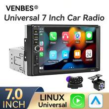 VENBES 7-Inch Single DIN Car Radio, Supports Apple CarPlay, High-Definition Touchscreen Bluetooth Mirroring Car Stereo, AM/FM, USB, EQ, SWC, Optional 8-LED Reverse Camera - Steering Wheel Control Cable + 8‑LED Square Rear‑view Camera - View 2