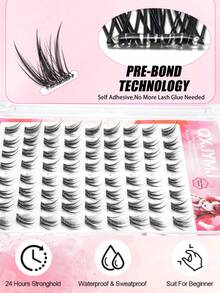72pcs Glue-Free Fox Eye Eyelash Extensions, Pre-Glued Self-Adhesive Thin Cat Eye Single Cluster False Eyelashes, Soft Segmented DIY Eyelash Clusters, Suitable For Women Beginners Daily Wear, Office, Party, Date, Photo Makeup Tool - C - View 6