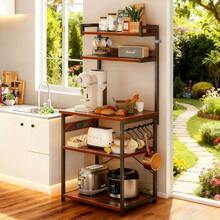Estante Organizador para Cocina de 5 Niveles con Enchufes Integrados y Ganchos, Mueble de Almacenamiento Multifuncional para Microondas, Cafetera, Horno, Utensilios y Electrodomésticos, Amplio Espacio para Mantener la Cocina Ordenada, Diseño Práctico y Resistente para Hogar y Departamento - Negro - Ver 8