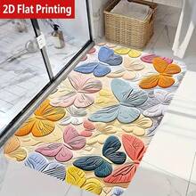 1pc Flannel Bath Mat, Colorful Butterfly Print Bathroom Carpet, Low-Profile Thin Flannel Rug, Non-Slip Rubber Backing, Absorbent Washable Door Mat, Shower Room Carpet, Hallway Entrance Rug, Apartment Home Decor, RV Camping Mat, Birthday Party, Housewarming Gift - Multicolor - View 6