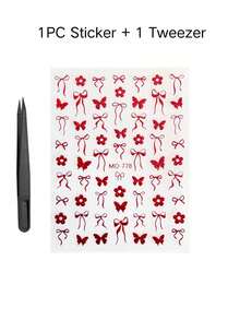 Red Heart, Star, Butterfly, Flower Face Sticker Set With Tweezers, Cool Vibe Facial Star Stickers For Concert, Party, Stage Eye And Cheek Decoration - Red - View 8
