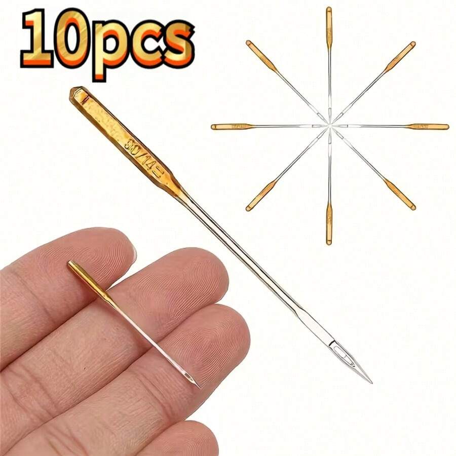 10pcs/Pack Universal Sewing Machine Needles, Sizes 9 Golden Titanium Coated 10 Needle Set, Suitable For Home And Electric Sewing Machines - Perfect For Various Sewing Tasks, Fabric Sewing, Precise Threading, Seamless Stitching - Golden - View 1