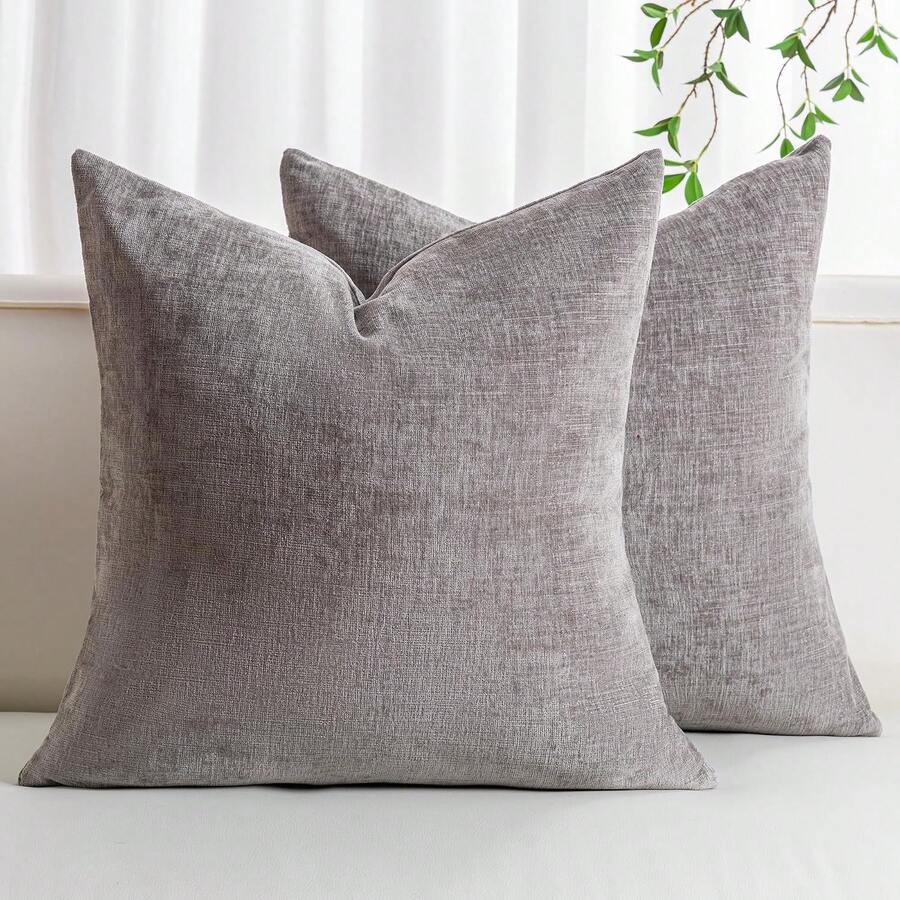 1pc Light Gray Neutral Textured Chenille Pillow Case, Solid Color Decorative Cushion Cover, Suitable For Sofa Living Room, Minimalist Modern Home Decor, Pillow Insert Not Included - Light Grey - View 1