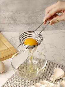 1pc Household Egg Yolk Separator, Stainless Steel Extended Handle Egg White Separator, Creative Linear Egg Separator, Egg Yolk Sorting Filter, Quick Egg Strainer - Multicolor - View 10