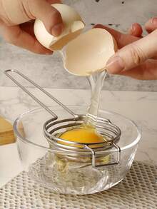 1pc Household Egg Yolk Separator, Stainless Steel Extended Handle Egg White Separator, Creative Linear Egg Separator, Egg Yolk Sorting Filter, Quick Egg Strainer - Multicolor - View 4