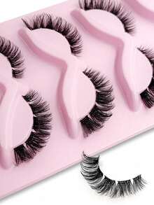 5 Pairs Cat Eye False Eyelashes, Fluffy & Soft, Transparent Band, Natural Long Style With Winged Tail, Elongating Eye Shape - Black - View 6