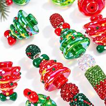 2pcs Shiny 3D Bow Christmas Tree Beads 28x34mm AB Plated Acrylic Beads, Suitable For Jewelry Making DIY Keychain Phone Chain/ - Random Color - View 7