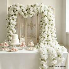 1pc Artificial White Cherry Blossom Wreath, Hanging Cherry Blossom And Vine Garland, Suitable For Wedding Arch, Ceiling, Wall, Party, Home Decor, Etc. - Multicolor - View 2