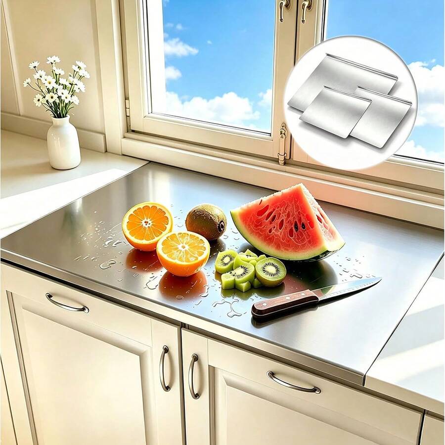 Stainless Steel Cutting Board With Edge, Metal Cutting Board For Kitchen, Protects Countertop, Non-Slip, Suitable For Kneading Dough, Bread, Vegetables And Meat