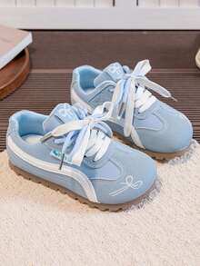 Kids' Playful Embroidered German Training Shoes, Colorblock Patchwork Lace-Up Children's Shoes, Lightweight Outdoor Casual Shoes - Baby Blue - View 4