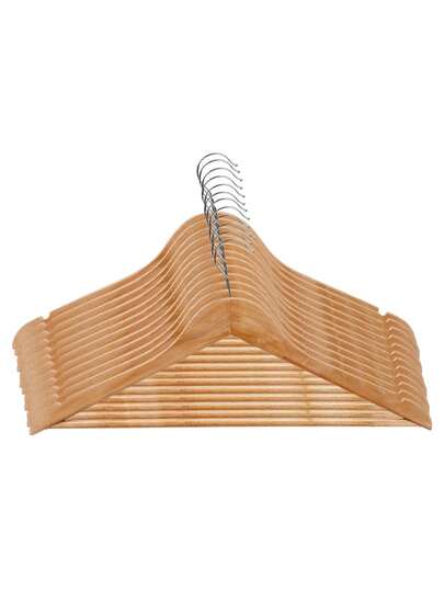 Kit 12 Cabides Madeira Marfim Premium Para Roupas Calça Gancho Cromado