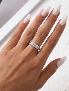 1pc 0.008ct Minimalist Double Moissanite Ring, Elegant Luxury Engagement, Wedding, Bridal Wedding Jewelry - Double Diamond Moissanite Ring - View 5