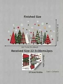 Plaid Buffalo Check Static Window Cling, Suitable For Christmas Tree, Snowflake And Star Decoration, Reusable PVC Film, Asymmetrical Shape, Suitable For Glass Door, Cafe, Farmhouse Country Style Winter Christmas Decor - Multicolor - View 12
