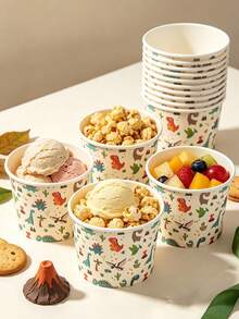 20/10pcs, Dinosaur Themed Ice Cream Cup, Dessert Cup, Baking Bowl, Suitable For Baking, Ice Cream, Snack Placement, Birthday Parties, Welcome Parties, Bridal Weddings, Restaurant Decoration, Picnics, Party Supplies - Multicolor - View 2