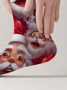 1 Pair 360° Christmas Themed Printed Mid-Calf Socks, Men's Novelty Fun Print Mid-Calf Socks - Red - View 2