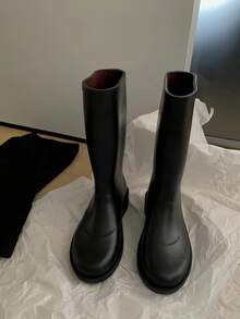 Women's Rubber Rain Boots, High Shaft, Smooth Surface, Non-Slip Thick Sole, Waterproof, Simple Design, Practical Boots For Rainy Days - Olive Green - View 8