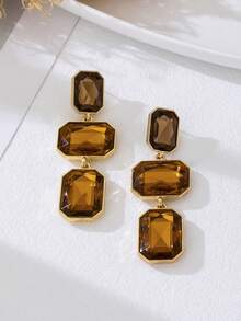 1 Pair Of Retro Leopard Print V-Shaped Personalized Earrings For Women's Daily Commuting Wear (No Gift Box) - Amber - View 4