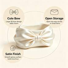 Cream White Large Bow Storage Box Creative Desktop Organizer Box Vanity Jewelry Tray Sweet Girl Style Decorative Box Office Desk Small Item Storage INS Style Ornament Decoration Cute Girl - View 3