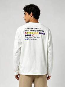 veidoorn Men's Long-Sleeve Top With A Simple Lettering Print Design,Unisex For Running, Sports, Baseball,Daily Wear - White - View 3