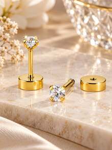 VceTd 12PCS French Elegant Style Stainless Steel Stud/Hoop Earrings Set With Embellished Decor, Multiple Styles, Suitable For Banquet Or Wedding Wear - Yellow Gold - View 8