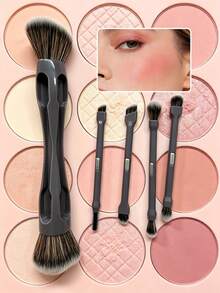 Magnetic 5-In-1 Detachable Makeup Brush Set, Portable Multi-Function Makeup Brushes For Beginners, Powder Brush Blush Brush Eyeshadow Brush Brow Brush Full Set, Travel Makeup Tools, Suitable For Travel And Beginners - Dark Grey - View 2