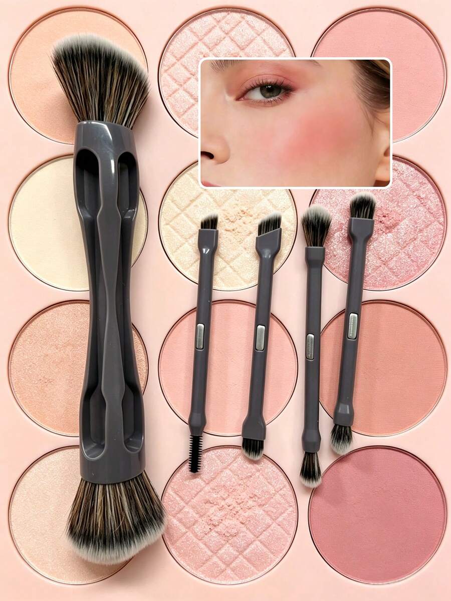 Magnetic 5-In-1 Detachable Makeup Brush Set, Portable Multi-Function Makeup Brushes For Beginners, Powder Brush Blush Brush Eyeshadow Brush Brow Brush Full Set, Travel Makeup Tools, Suitable For Travel And Beginners