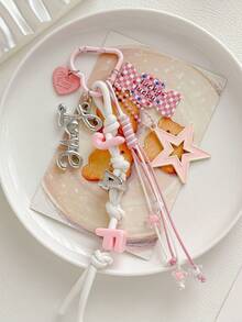 1pc Ins Style Star & Letter Keychain, Plaid Candy Bag Charm Accessory - Multicolor - View 4