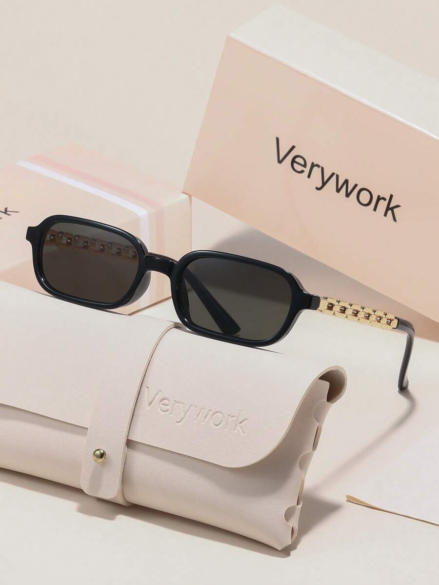 Verywork1 Women's Rectangular Fashion Brand Design Sunglasses, Comes With Storage Case And Cleaning Cloth, Suitable For Daily Commute, Beach Vacation, Street Photography, Travel, Outdoor Activities And More. - Multicolor - View 1