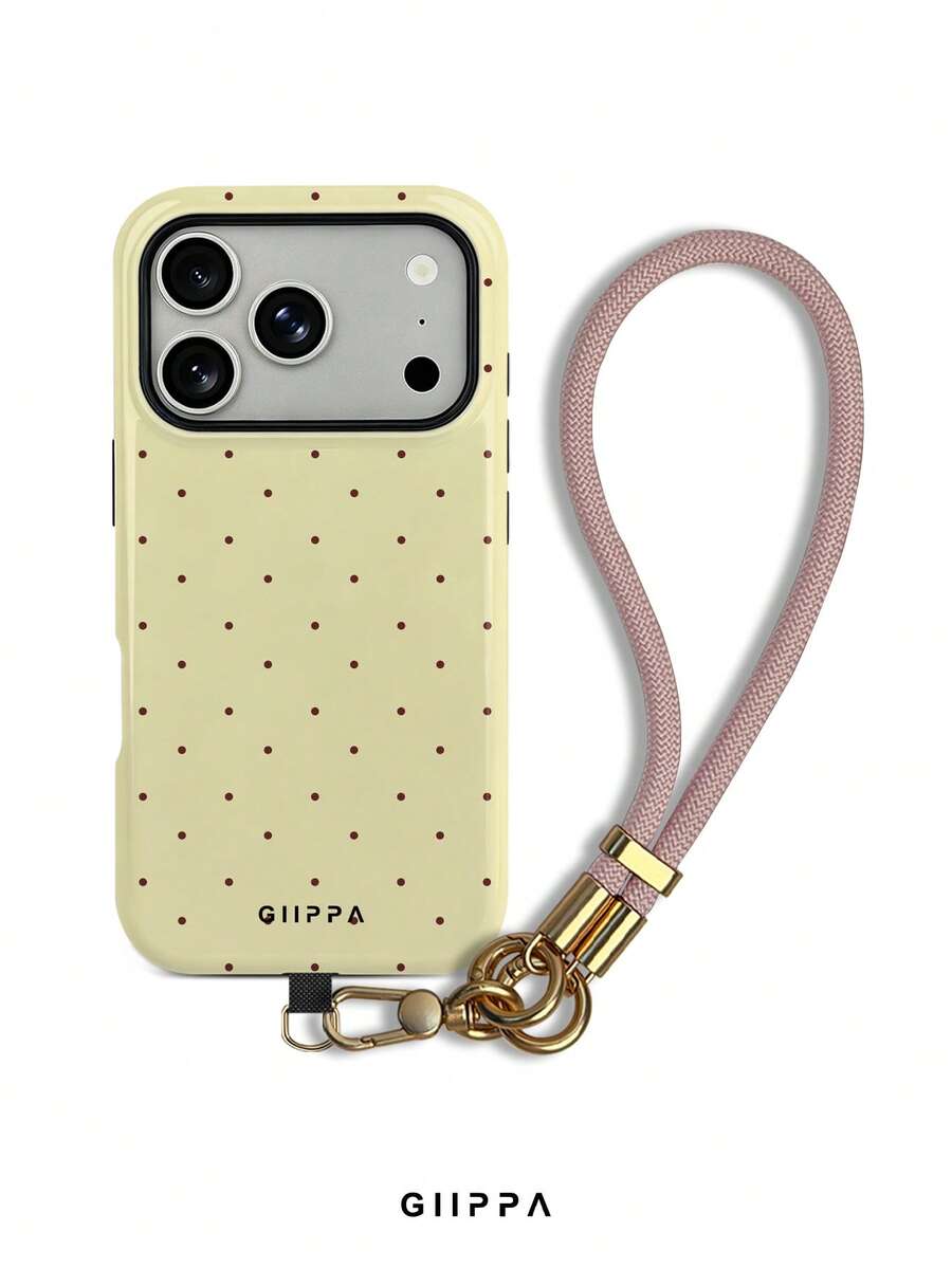 GIIPPA 1件淺黃色背景配波爾多紅波點圖案設計,Phone 17 Pro Max 手機殼 + 手鍊,適用於 Phone 16 Pro Max、15 Pro Max、14 Pro Max,韓式高端時尚有趣手機殼,適用於 11/12/13/14/15/16 Pro Max Plus,優雅設計適合男女,聖誕節、情人節、復活節、婚禮季送給女友的完美禮物! - 黃色 - 查看 1