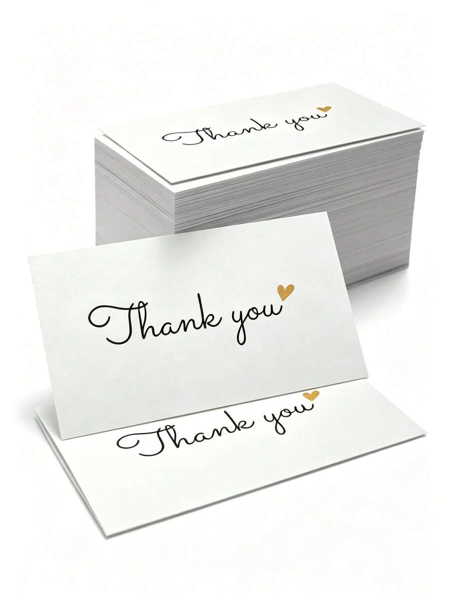 50pcs White Thank You Cards With Heartfelt Gratitude, Simple Script Thank You Note Cards, Small Business Package Insert Appreciation Greeting Cards For Online Retailers - Heart Thank You Card - View 1
