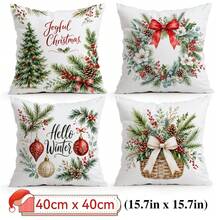 4pcs/1pc Christmas Wreath & Bow Pattern Pillow Covers, Single-Sided Printed Pillow Covers, Suitable For Living Room, Bedroom, Home Decor, All-Season Pillow Covers - Multicolor - View 14