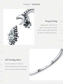 MODIAN 925 Sterling Silver Sun Moon Open Adjustable Ring Vintage Oxidized Zirconia Star Charm Rings For Women Stackable Jewelry - Silver - View 4