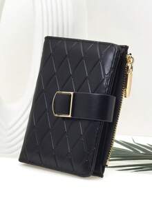 MINGYOU Short Buckle Minimalist Wallet, Women's Young Fashion Pu Zipper Purse Card Clip - Black - View 3
