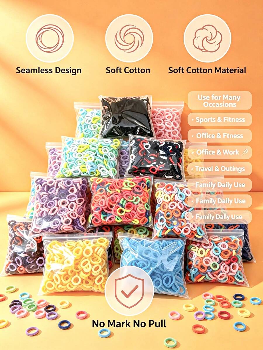300pcs Girls Colorful Nylon Hair Bands, Simple Basic Elastic Hair Ties, Suitable For Students Ponytail Holder, Applicable For Daily And Party Wear. - Mixed color - View 1