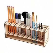 1pc Large Capacity 65-Slot Wooden Brush And Makeup Brush Organizer, Detachable Design, Desktop/Wall-Mounted Storage Rack, Khaki Polished Surface, Suitable For Art Studio, Beauty Salon And Home Storage, Space-Saving Brush Organizer - Multiple Styles - View 9