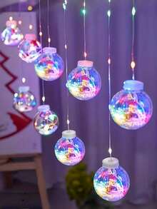 Christmas LED Curtain Lights, USB Powered Wishing Ball Snowman/Christmas Tree/Santa Claus Hanging Decor, With Remote Control Button, Suitable For Christmas, Halloween, Thanksgiving, New Year Decoration, Christmas Decoration - Multicolor - View 3