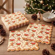 20/40/60pcs Christmas Gingerbread Man Disposable Paper Napkins, 2-Ply Candy Cane Hot Cocoa Mug Pattern Napkins, Christmas Cookie Exchange, Winter Tea Party, Christmas Family Dinner Table Decor, 6.5*6.5 Inches - Multicolor - View 7