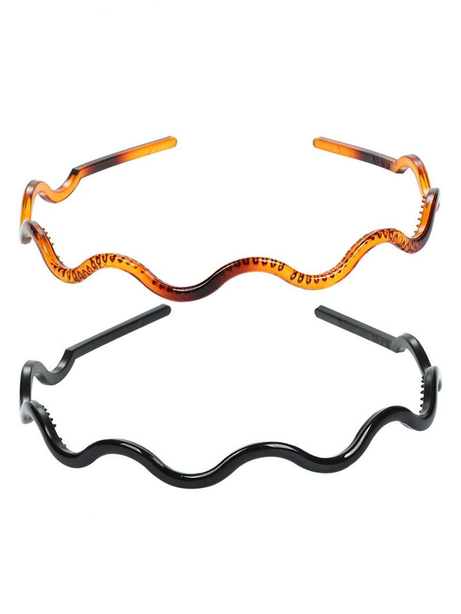 2pcs Resin Wavy Thin Headbands, Minimalist Versatile Face Wash Makeup Hairband, Daily Outing Hair Hoop - Multicolor - View 1