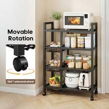 EZIFY Metal Rolling Kitchen Storage Rack With Spice Jars, Adjustable Cabinet Organizer, Space-Saving For Utensils/Pots/Pans, Dish Rack. - Black - 4-tier 4-basket - View 9