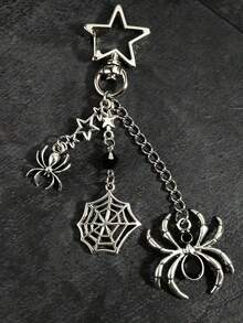 1pc Gothic Spider, Star Pendant Chain, Decorated With Rhinestone Spider Webs, Holiday Gifts For Men And Women, Car Keychain, Bag Decoration - Multicolor - View 5